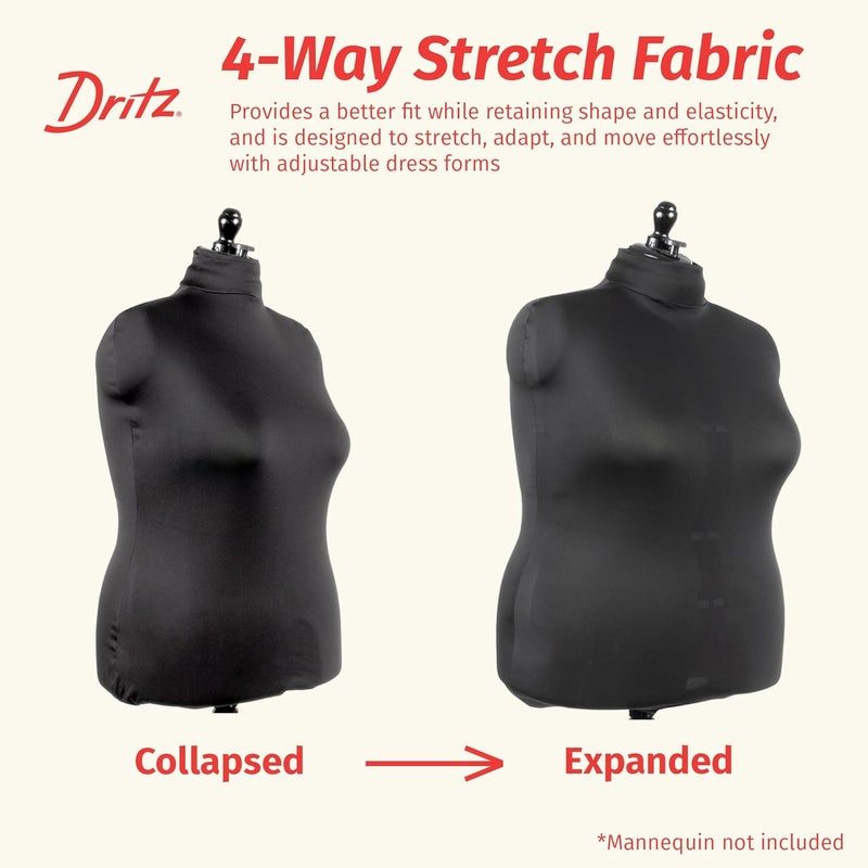 Dritz Dress Form Cover, Large, Black, 100% Polyester 4-Way Stretch Fabric, Protects and Fits Adjustable Dress Forms and Sewing Mannequins, Smooth Surface for Draping and Tailoring - Image 2